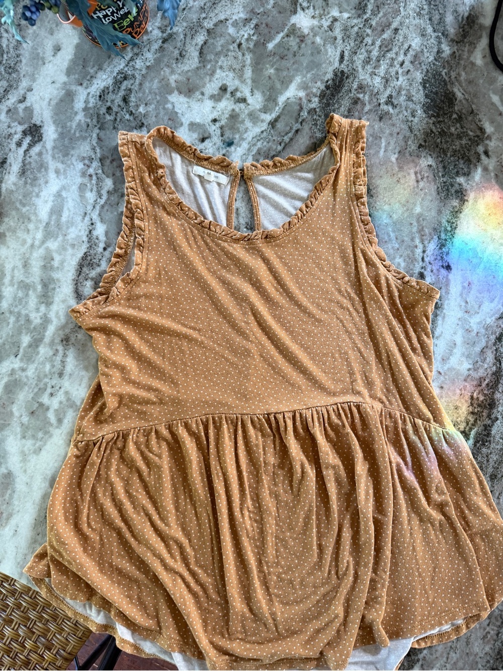 Maurices Mustard Dot Peplum Ruffle Tank